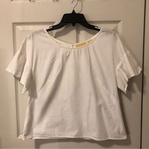 Anthropologie White Flutter Sleeve Cotton Pullover Top Size 12